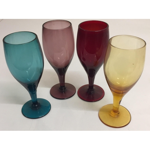 204 - A stunning set of four mid-century Harlequin small stem glasses.