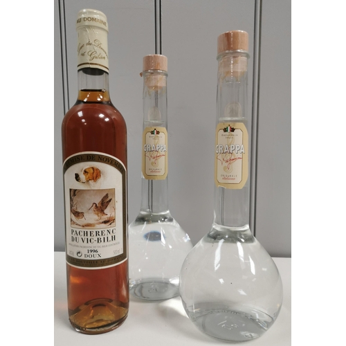 259 - Two unopened 500ml bottles of 'Grappa Paganini' (40% proof) & a single 500ml bottle of 'Pacherenc Du... 