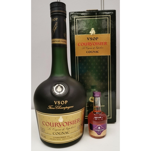 251 - A 1 litre bottle of VSOP Fine Champagne Courvoisier Cognac, in presentation box, together with a Cou... 