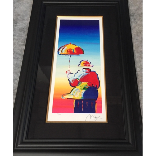 283 - A black framed, limited edition serigraph in colour, on woven paper, entitled ‘Umbrella Man’, by Pet... 