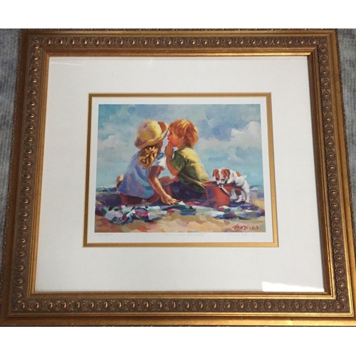 287 - A gilt framed lithograph on paper, entitled ‘Summer Secrets’, by Lucelle Raad (born GB 1942, moving ... 