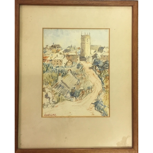 314 - A framed watercolour of a village scene, in the style of John Rankine Barclay. Signed 'BARCLAY' to b... 