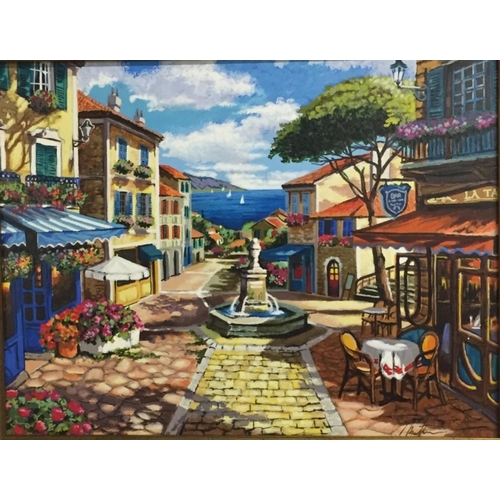 320 - A gilt framed serigraph, entitled ‘La Taverna', by Anatoly Metlan (Ukraine 1964 - ). Framed dimensio... 