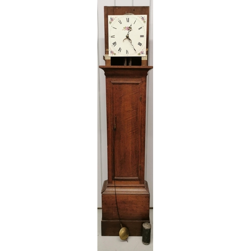 388 - An oak cased grandfather clock, with key present. Vendor advises clock is in in good working order &... 