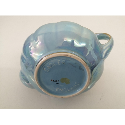 489 - A beautiful, sea blue teapot with gold trim, by 'Sadler', together with a vintage glass bonbon dish.... 