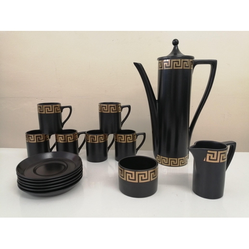 490 - A Greek Key design, 'Portmeirion' coffee set. To include six coffee cups, six saucers, milk jug, sug... 