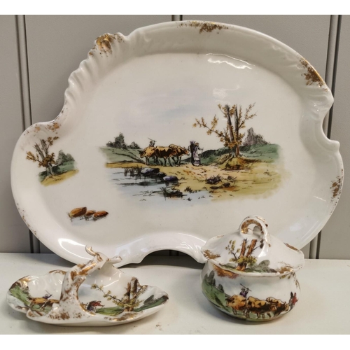 501 - A vintage set of three French Limoges tableware items, depicting farming scenes, by W M Guerin & Co.