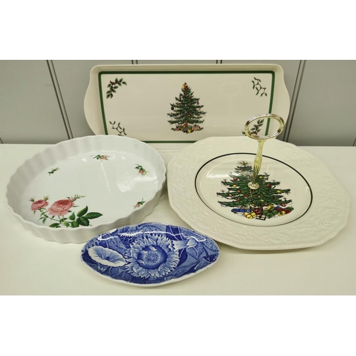 508 - A collection of twenty-six items of mixed kitchenware. To include plates, Christmas cake stand & tra... 