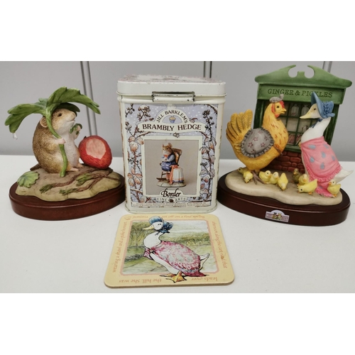 541 - A collection of four figures from 'The World of Beatrix Potter' range, a Jemima Puddleduck coaster, ... 