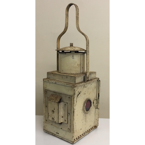 631 - A vintage, enamelled 'British Rail' lantern, with original burner. Dimensions(cm) H50, W17, D23.