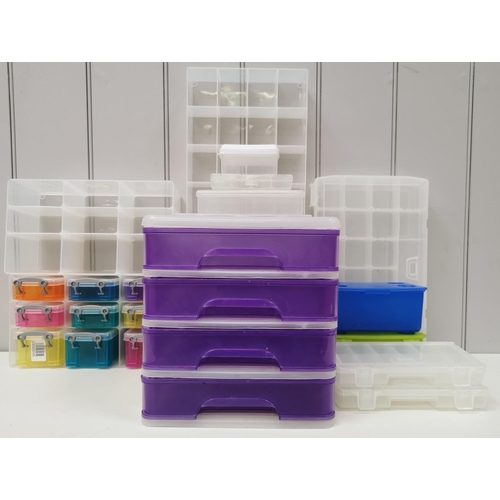 649 - A mixed selection of plastic storage trays, organisers & boxes.