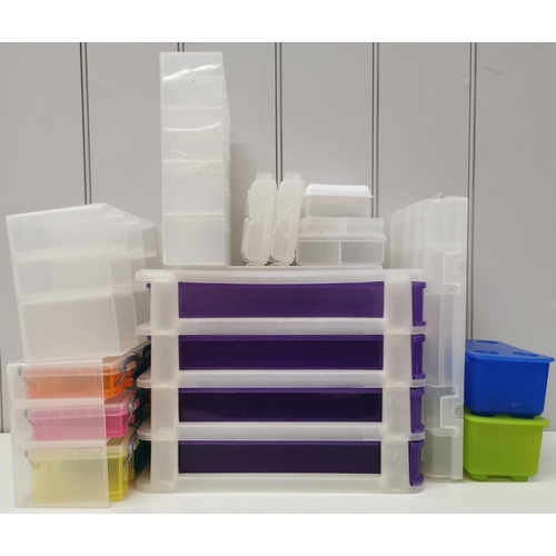 649 - A mixed selection of plastic storage trays, organisers & boxes.