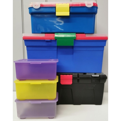 651 - A mixed lot of three plastic tool boxes & three smaller storage boxes.