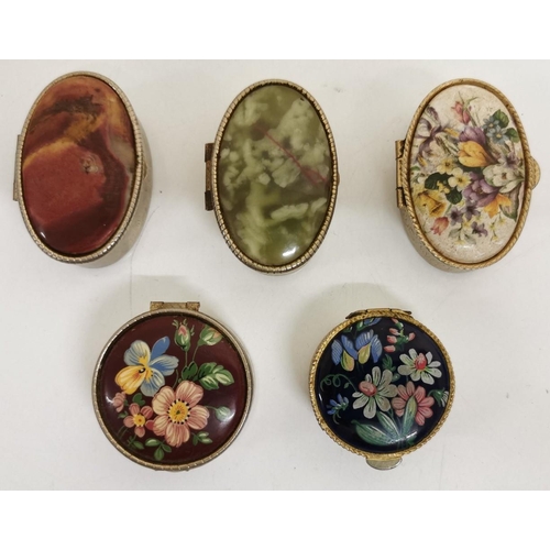 683 - A selection of five enamelled pill boxes.