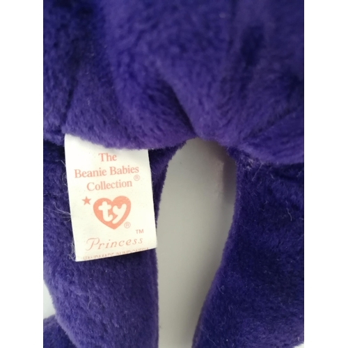 4087 - A purple 'TY Beanie Baby - Princess' bear, with tags, produced in memory of Princess Diana. Tag has ... 