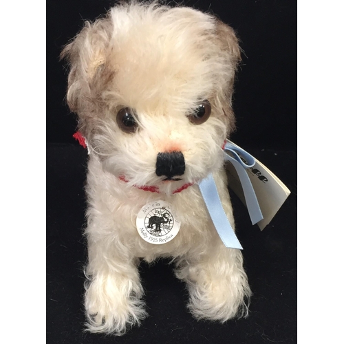 Steiff 'Molly' Replica 1925 dog. White & brown mohair, with