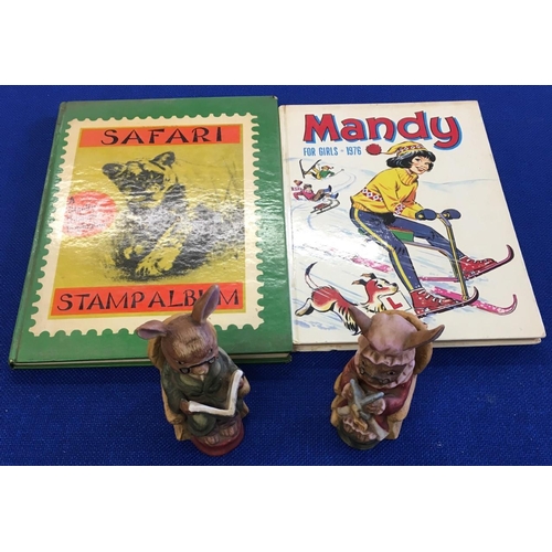 4098 - A mixed lot of collectables. Mandy for Girls 1976 annual, a partially filled stamp album & 2 