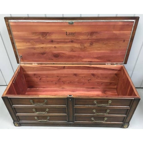 71 - A vintage cedar ottoman, with false drawer front, by 'Lane', Atlanta. Complete with later bench cush... 