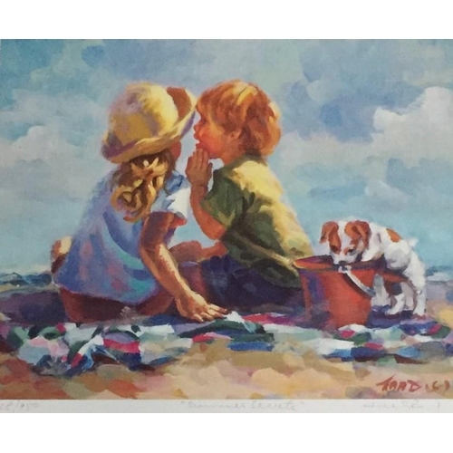 287 - A gilt framed lithograph on paper, entitled ‘Summer Secrets’, by Lucelle Raad (born GB 1942, moving ... 