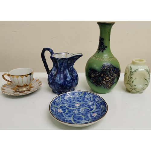 548 - A selection of six items of decorative ceramics. To include two vases, jug, pin dish & cup & saucer ... 