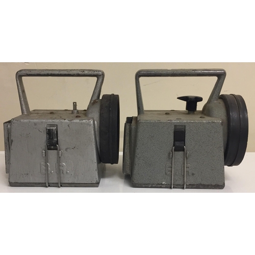 634 - A pair of vintage 'British Rail' guard signal lamps. Dimensions(cm) H15, W12, D15.