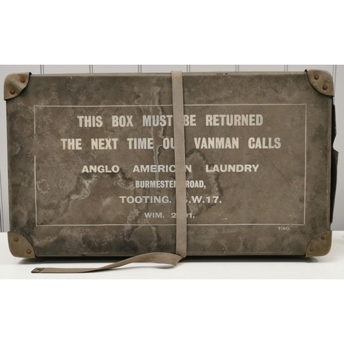 697 - A vintage 1960's laundry case from 'Anglo American Laundry', Tooting. Dimensions(cm) H20, W61, D36.