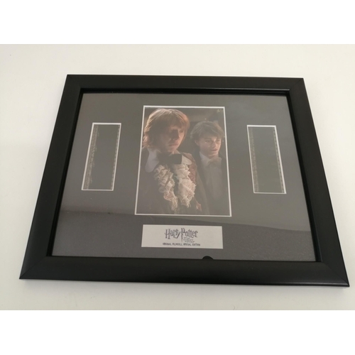 733 - Two framed film cells. Harry Potter & The Goblet of Fire & Shrek 2. Each frame contains a screenshot... 