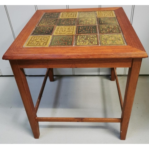 955 - A mid-century teak & tiled side table. Dimensions(cm) H43, W41, D41.