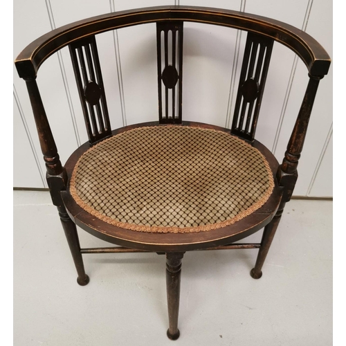 961 - An Edwardian, inlaid corner chair. Dimensions(cm) H69 (43 to seat), W53, D40.