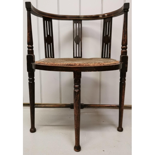 961 - An Edwardian, inlaid corner chair. Dimensions(cm) H69 (43 to seat), W53, D40.