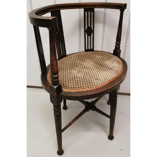 961 - An Edwardian, inlaid corner chair. Dimensions(cm) H69 (43 to seat), W53, D40.