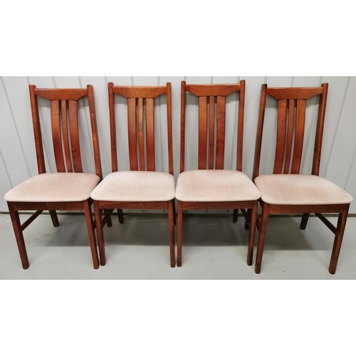 962 - A set of four cherry-coloured dining chairs, with dusky pink upholstered seats. Dimensions(cm) H94(4... 