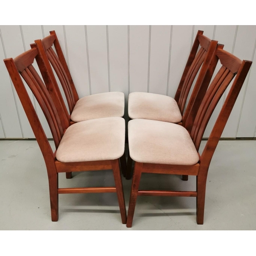 962 - A set of four cherry-coloured dining chairs, with dusky pink upholstered seats. Dimensions(cm) H94(4... 