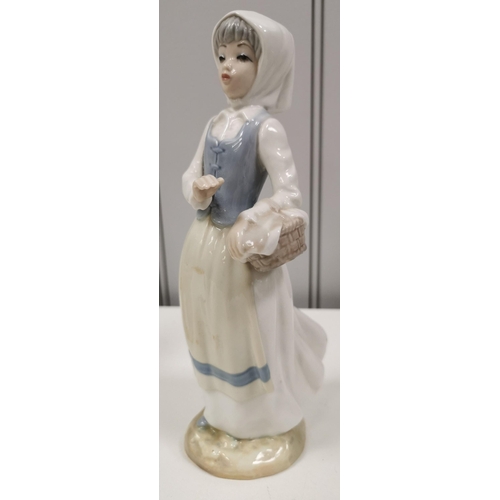 1399 - A pair of ceramic ladies, in the style of Lladro. Height 22cm & 24cm.