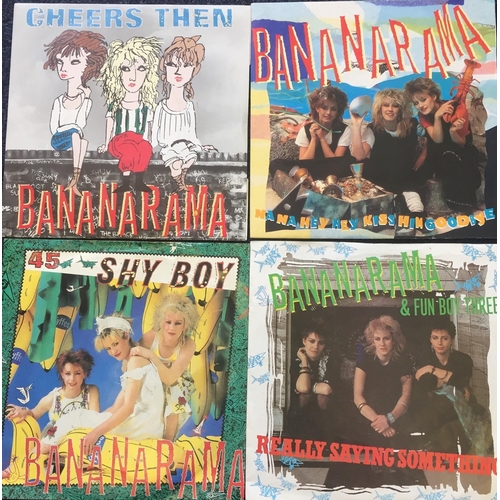 3708 - A collection of four vinyl singles, by 'Bananarama'. To include 'Cheers Then', 'Shy Boy', 'Na Na Hey... 