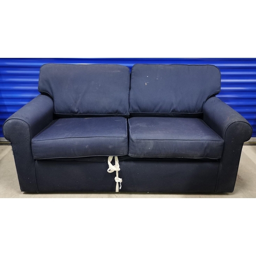 108 - A two-seater, navy blue sofa bed with removable cushions. Steel mechanism. Dimensions(cm) H85(48 to ... 