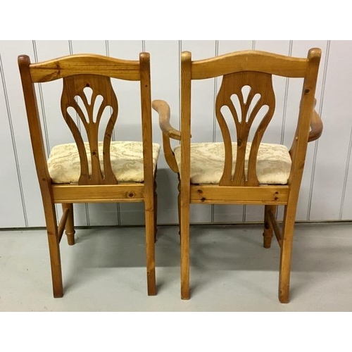 117 - A set of six, good quality pine dining chairs. To include a pair of carvers. Largest dimensions(cm) ... 