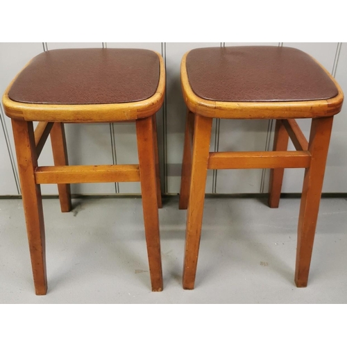 120 - A pair of retro kitchen stools, with brown vinyl seats. Dimensions(cm) H53, W32, D32.