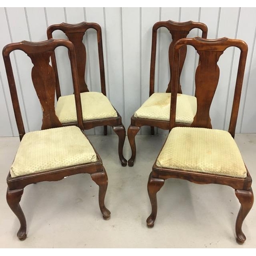 157 - A set of four, mahogany, Queen Anne fiddle-back chair. Dimensions(cm) H104(48 to seat), W56, D54.