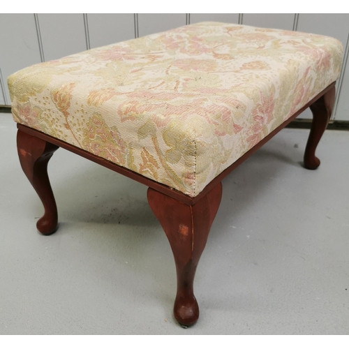 169 - A reproduction footstool. Floral fabric-covered cushion, supported by cabriole legs. Dimensions(cm) ... 