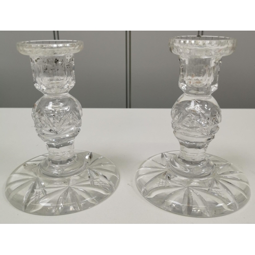 208 - A selection of vintage glassware. To include crystal vases, candleholders etc.