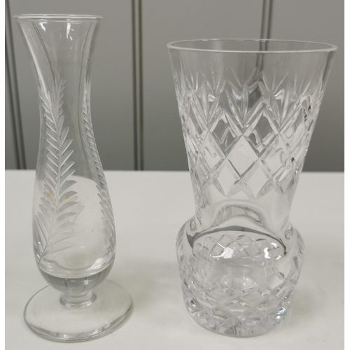 208 - A selection of vintage glassware. To include crystal vases, candleholders etc.