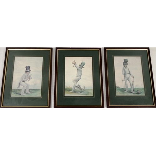 331 - A set of three framed cricket-themed caricatures, on green mounts, by Norman Orr.  Dimensions 39cm x... 