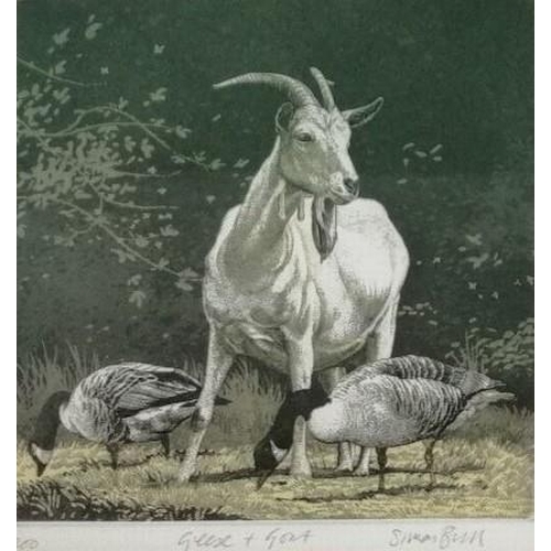 342 - Two framed prints. 'Ram Raid' (28cm x 33cm) & 'Geese & Goat' - a limited edition print by Simon Bull... 