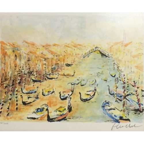 296 - A gilt framed lithograph, entitled ‘Grand Canal', by Urbain Huchet, (France 1930 - )
In colour on wo... 