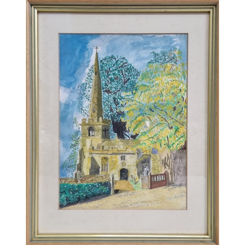 299 - A local interest, finely detailed & vibrant watercolour study of Stanton village church, Cotswolds. ... 