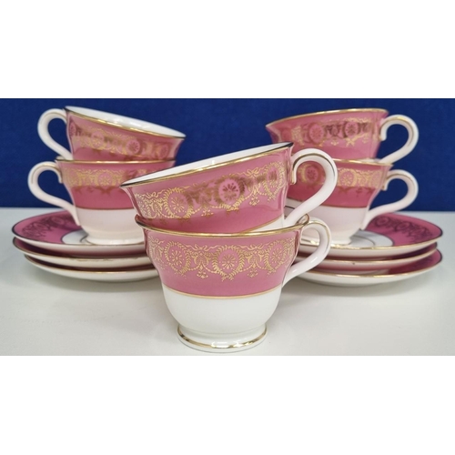 615 - A group of late 19th/early 20th century 'Coalport'  rare pattern, pink gilt cabinet cups & saucers. ... 