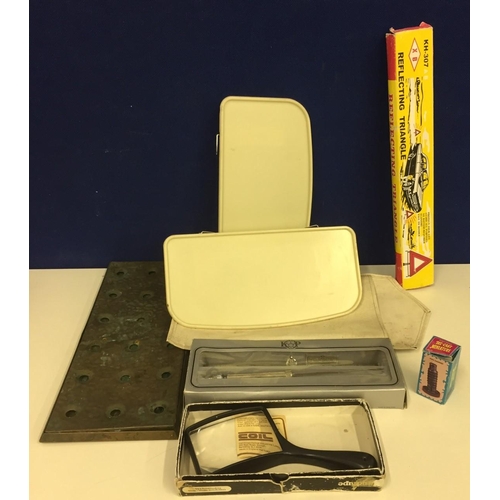 628 - A mixed lot, including a Coil magnifier (boxed), KP letter opener/ruler (boxed), reflecting triangle... 