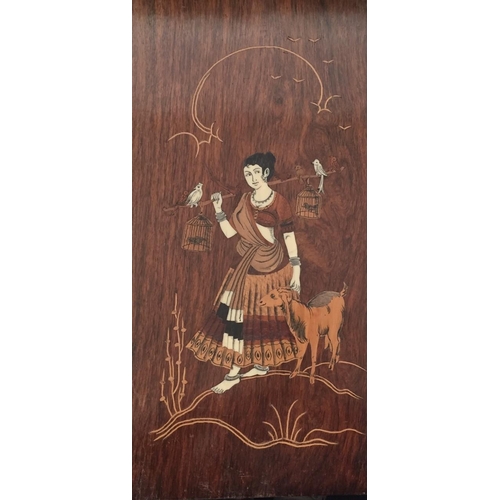 689 - A hand-carved wooden wall plaque, depicting a girl with goat & birds. Dimensions(cm) H41, W20.