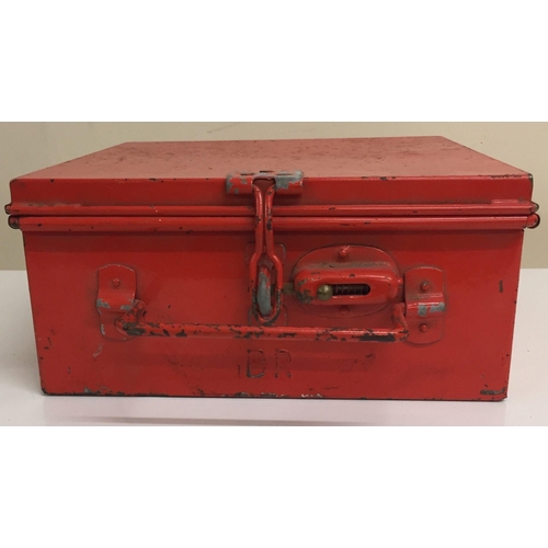 647 - A vintage British Rail detonator metal box, with spring locking system, together with a pair of empt... 